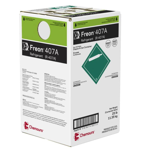 R-407A is an HFC refrigerant blend ideal for medium and low temperature refrigeration. It replaces R-404A and R-507 with high efficiency and safety (A1/A1 classification).