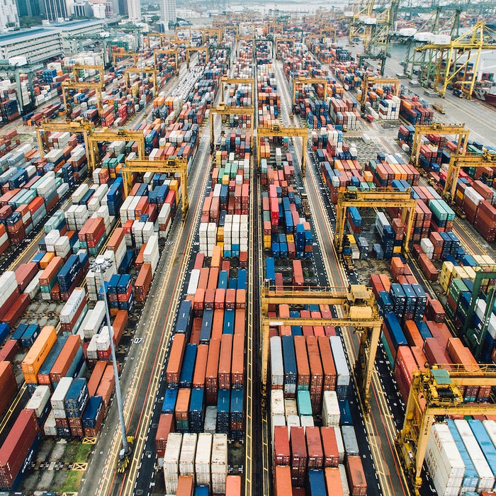 Shipping containers stalled at a U.S. port due to the ILA strike.