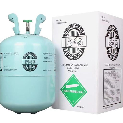 30 lb cylinder of R-134a refrigerant suitable for automotive and HVAC applications.
