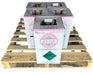 Five 25-pound cylinders of R-410A refrigerant in Coolmaster branded packaging, arranged on a wooden pallet for HVAC use.