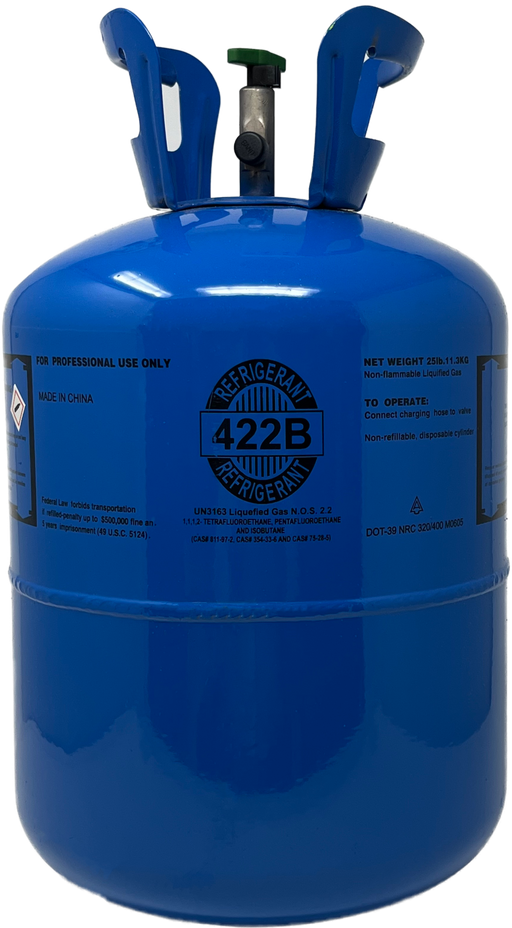 R-422B NU-22B refrigerant cylinder – non-ozone depleting R-22 alternative for AC systems.